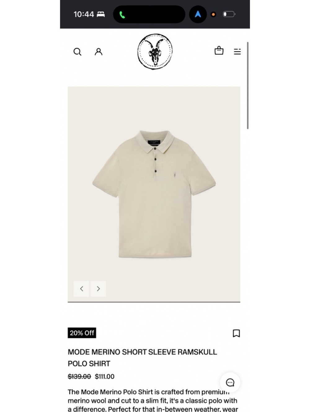 | AllSaints | MERINO RAMSKULL POLO. Size S.